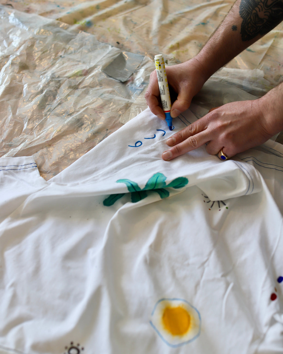 Blue Nude ~ Slow Fashion Brand - Helios Hand-Painted T-Shirt with Laurence Watchorn