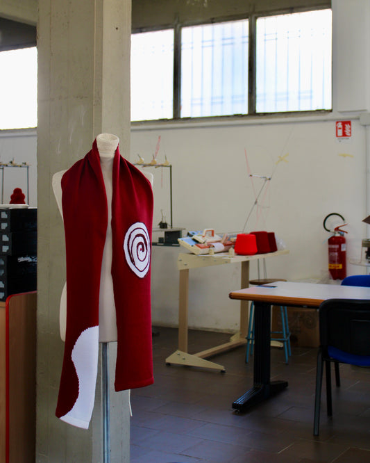 Blue Nude ~ Slow Fashion Brand - Marpha Intarsia Embroidered Merino Wool Scarf at Manusa's Knitting Studio