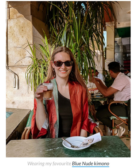 Blue Nude ~ Slow Fashion Brand - Sal Silk Kimono Featured in Groovy Mashed Potatoes