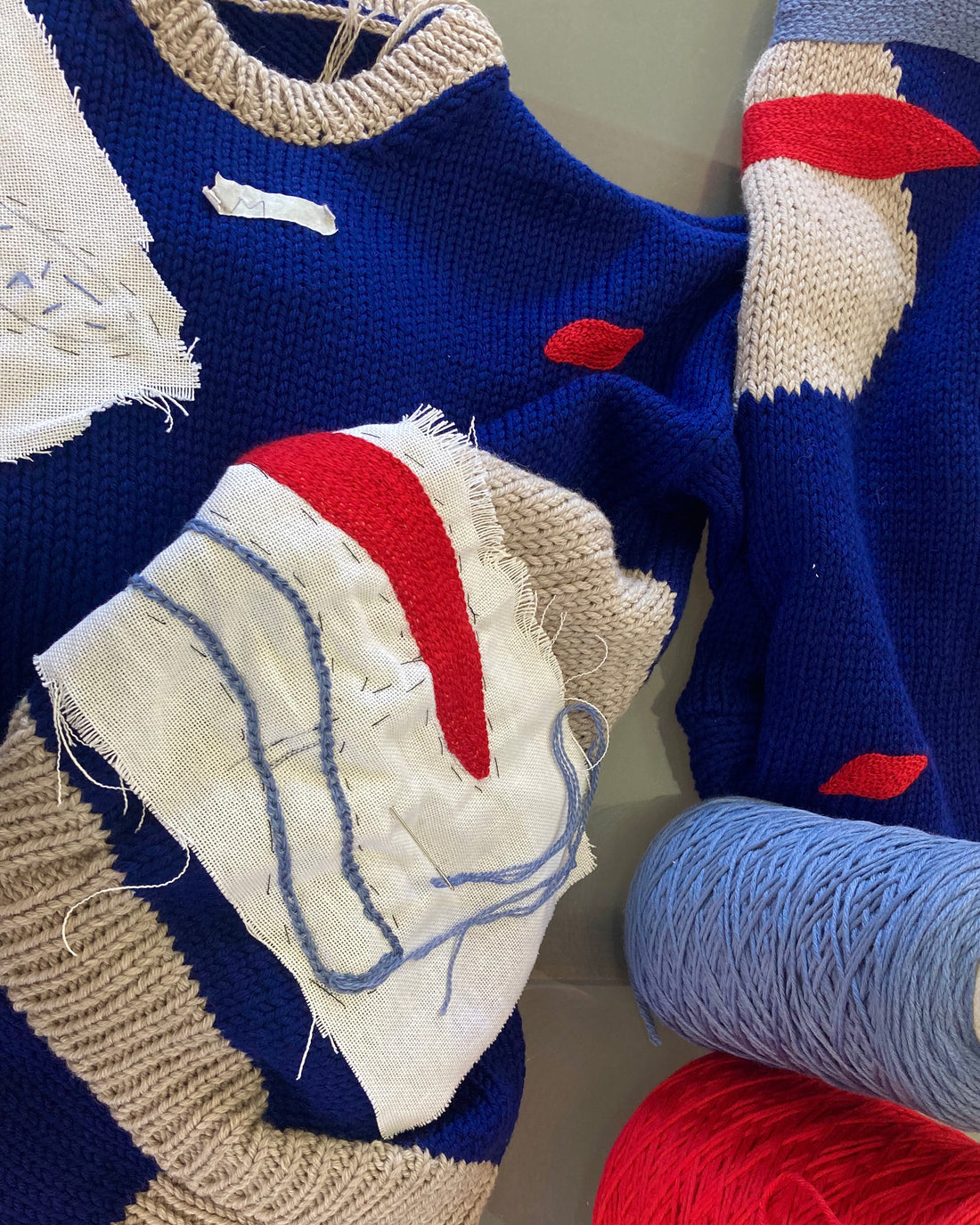 Blue Nude ~ Slow Fashion Brand - Hand-Embroidery on the Cortes Intarsia Merino Wool Sweater