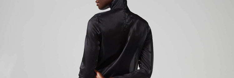 Blue Nude ~ Slow Fashion Brand - Black Mirror Sheer Mock Neck Top