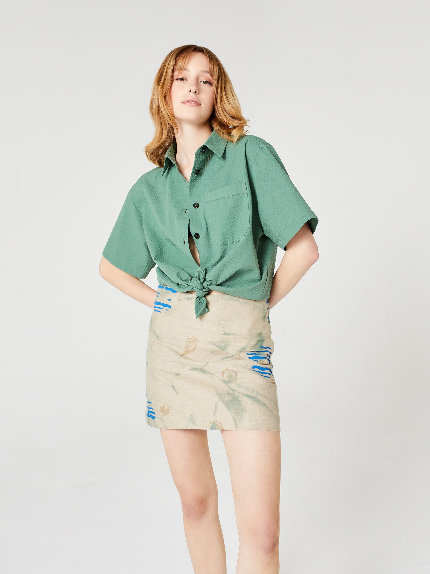 Blue Nude ~ Slow Fashion Brand - Cabane Hand-Painted Linen Miniskirt
