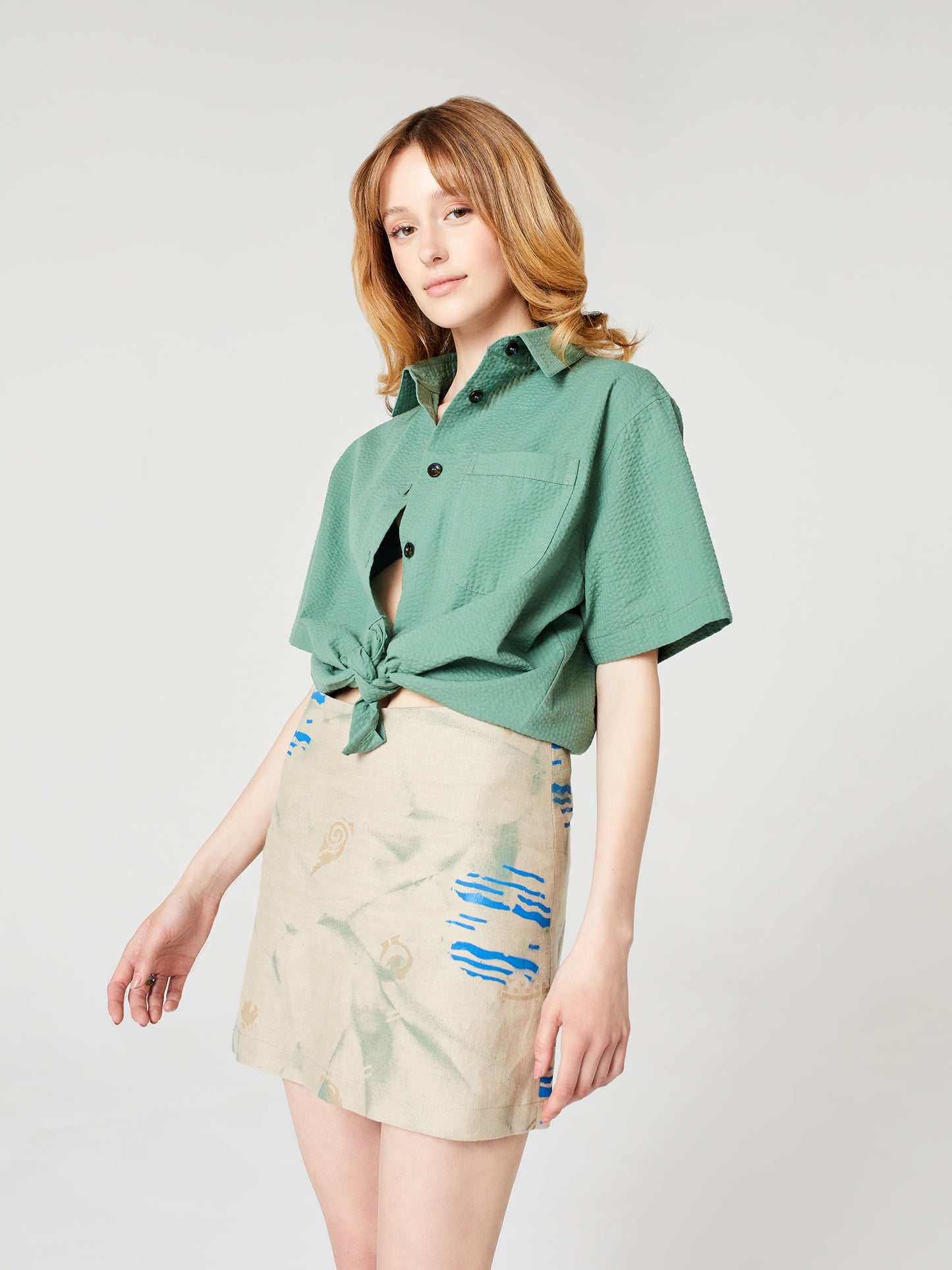 Blue Nude ~ Slow Fashion Brand - Cabane Hand-Painted Linen Miniskirt