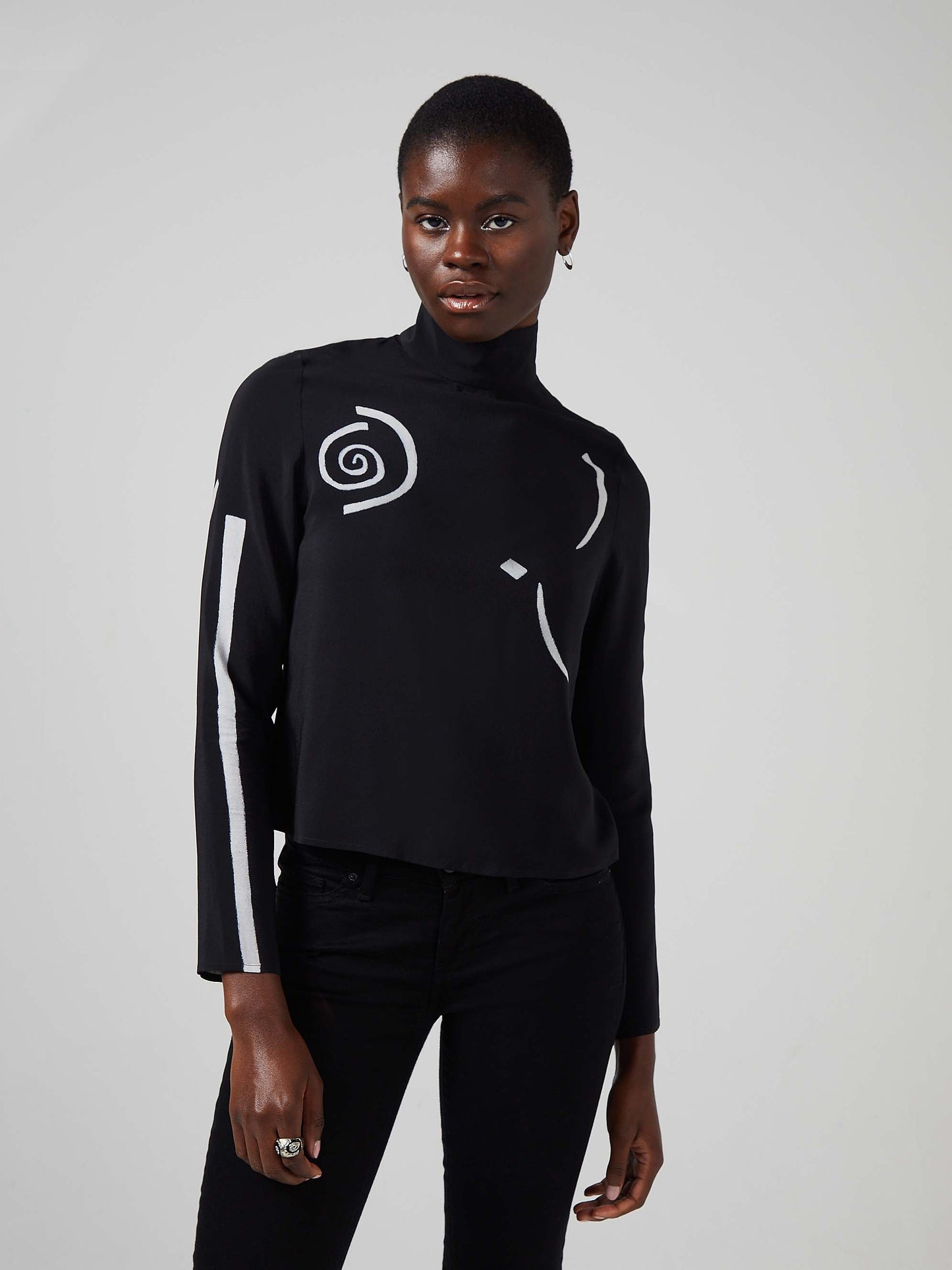 Blue Nude ~ Slow Fashion Brand - Giger Printed Silk Mock Neck Top