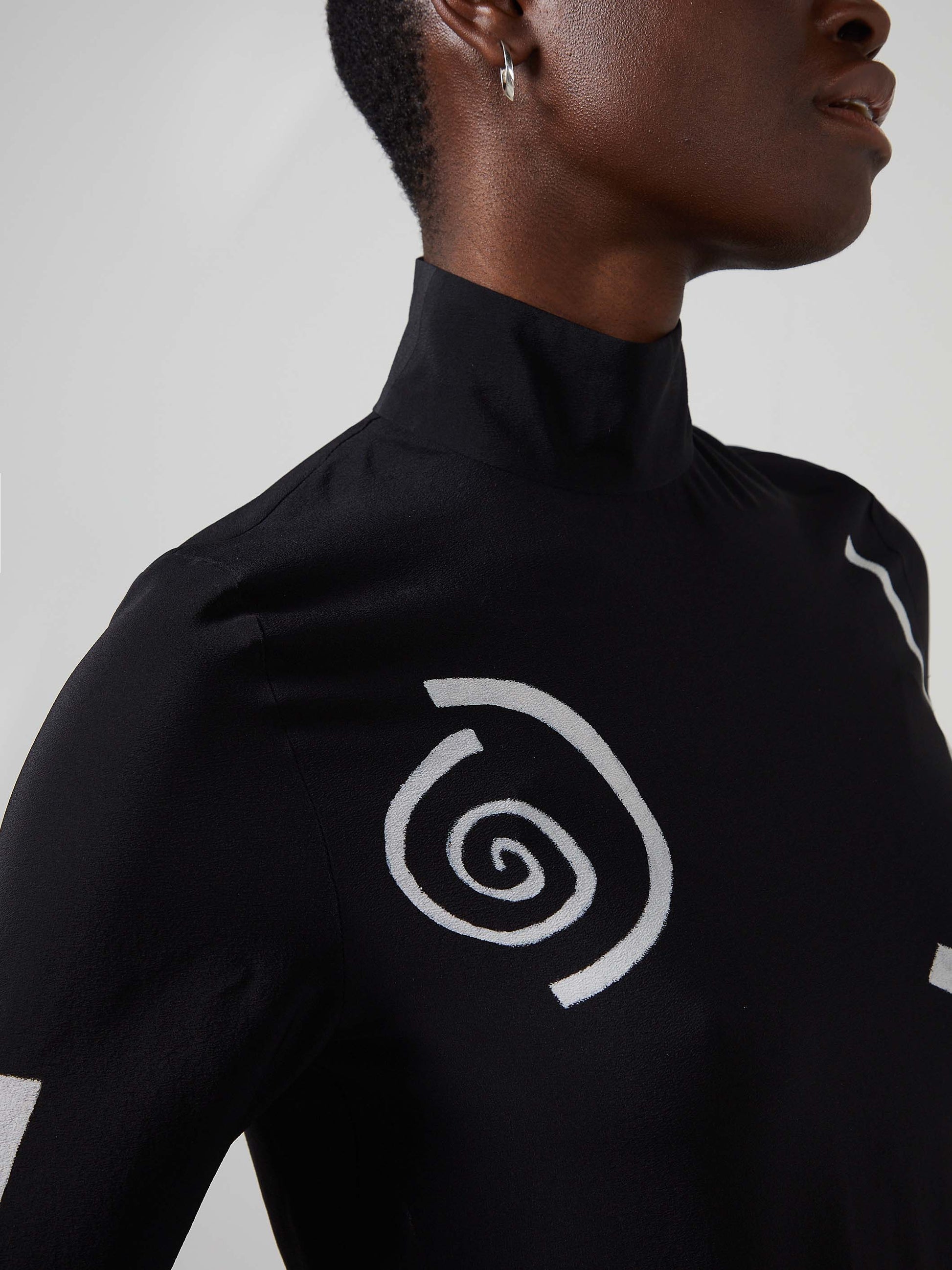 Blue Nude ~ Slow Fashion Brand - Giger Printed Silk Mock Neck Top