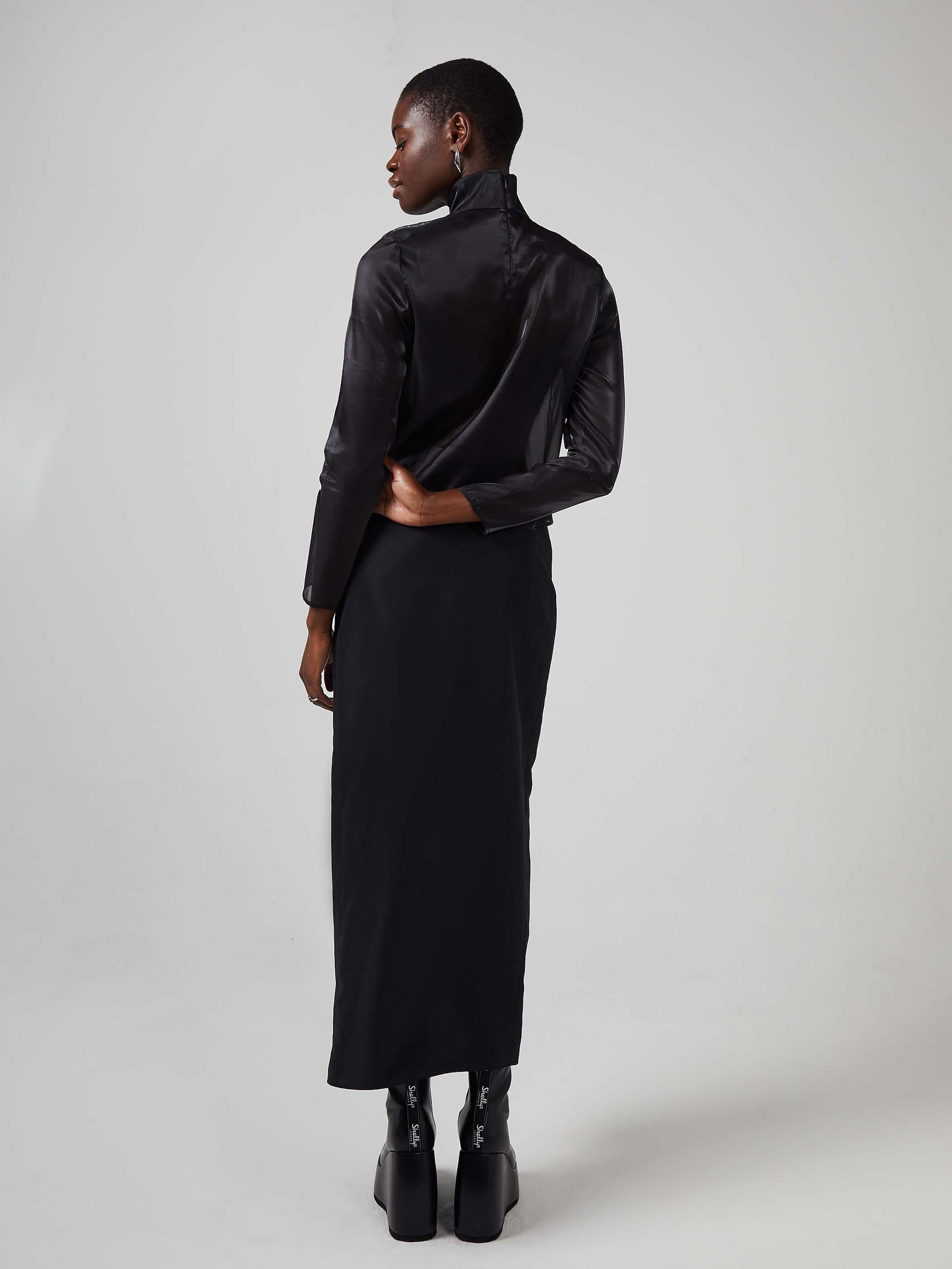 Blue Nude ~ Slow Fashion Brand - Black Mirror Sheer Mock Neck Top