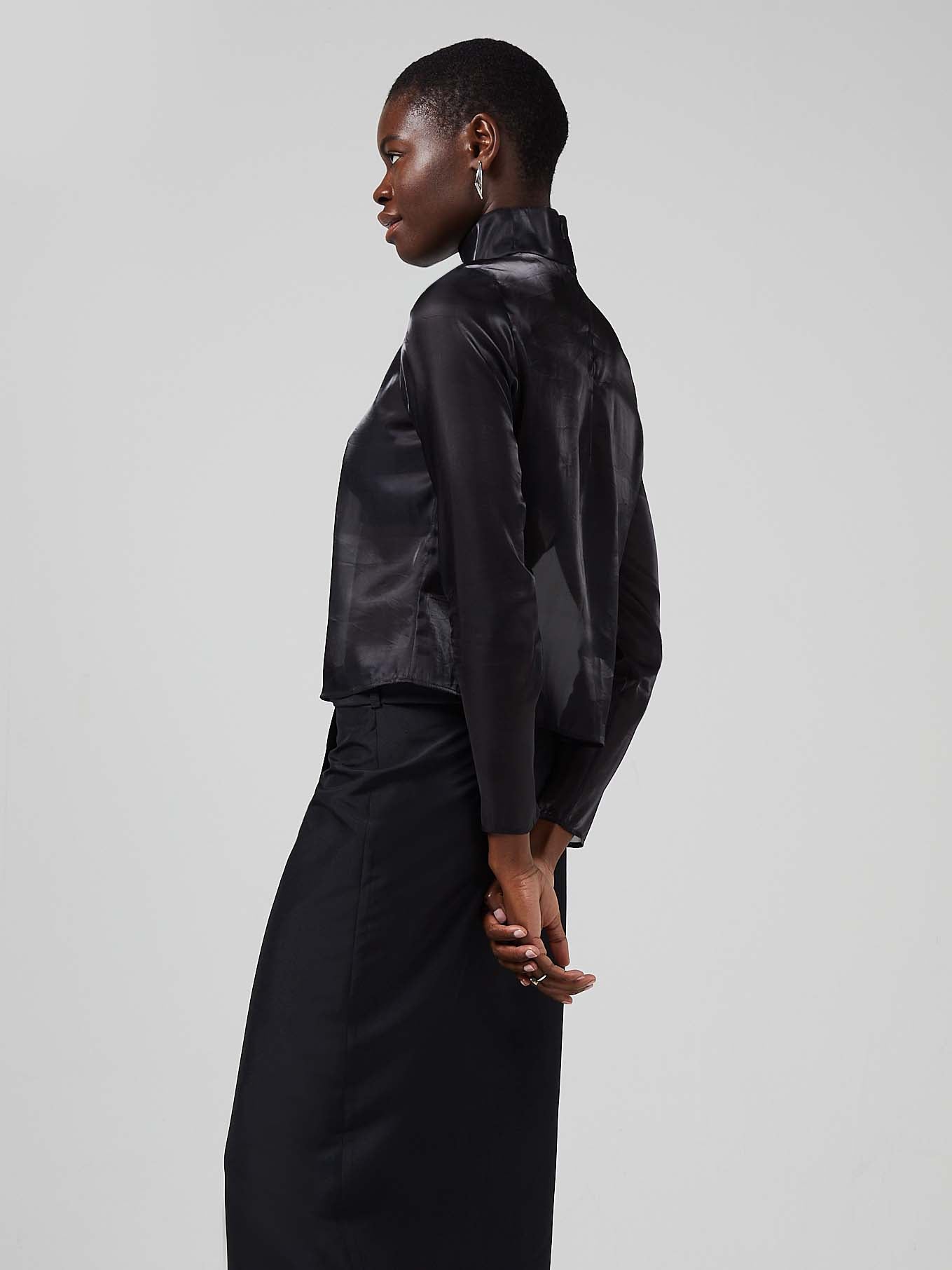 Blue Nude ~ Slow Fashion Brand - Black Mirror Sheer Mock Neck Top