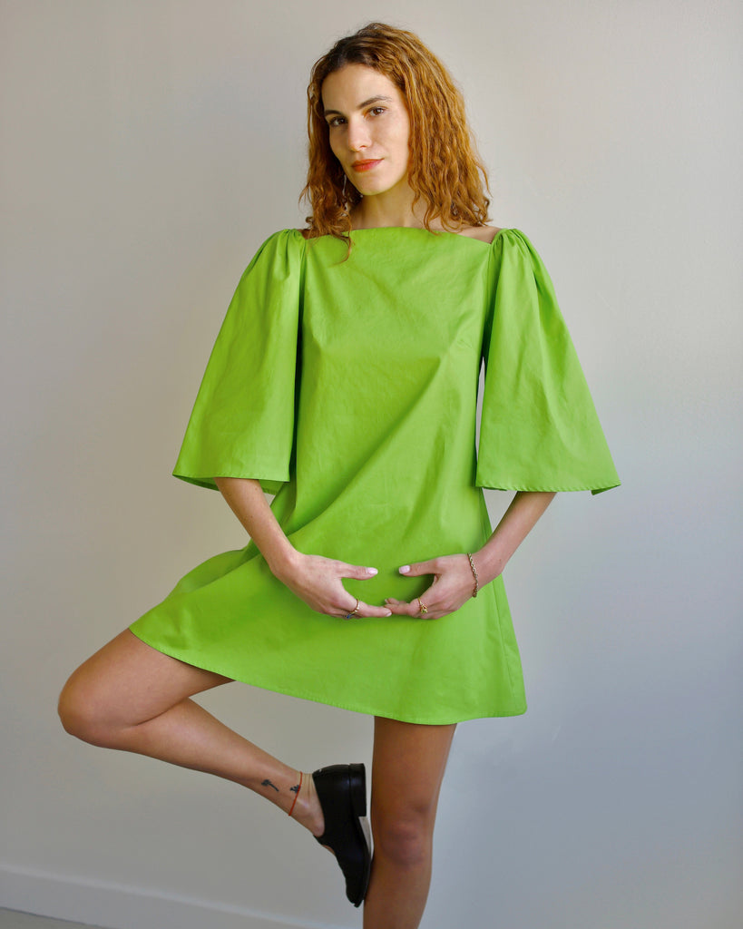 Blue Nude ~ Slow Fashion Brand - Delphine Mini Dress in Lime Green