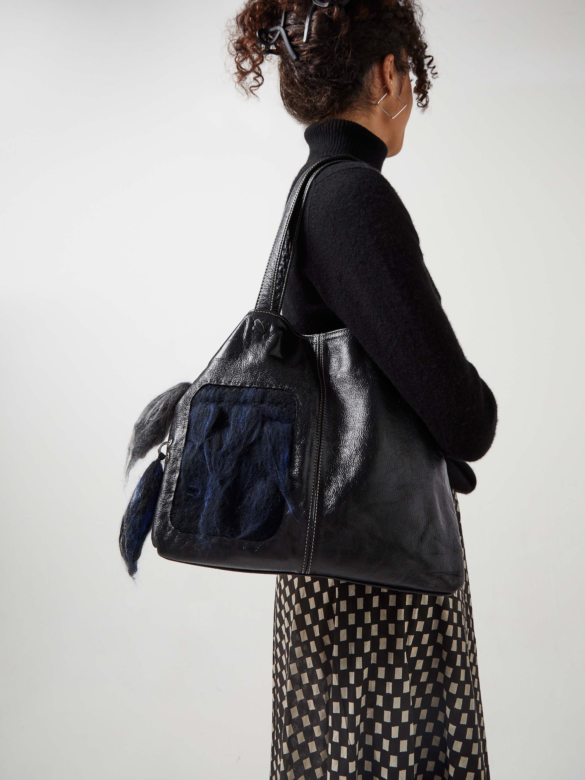 Blue Nude ~ Slow Fashion Brand - Afa Merino Wool & Leather Upcycled Triangle Shoulder Bag