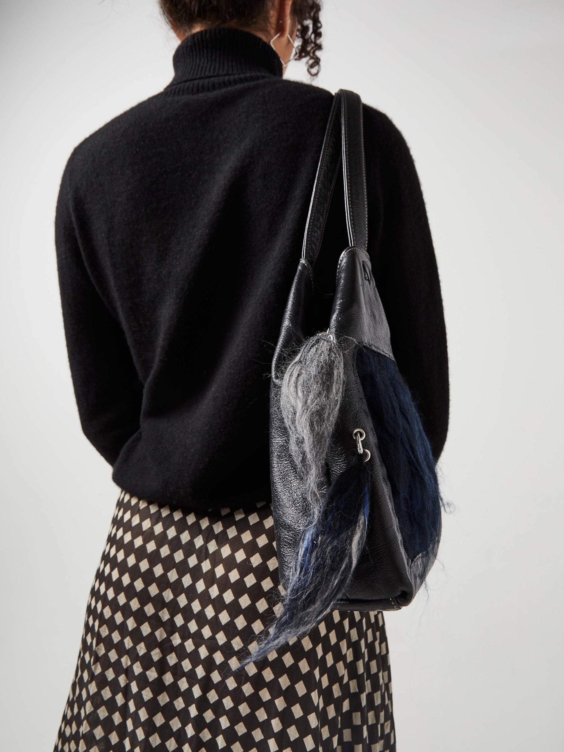 Blue Nude ~ Slow Fashion Brand - Afa Merino Wool & Leather Upcycled Triangle Shoulder Bag