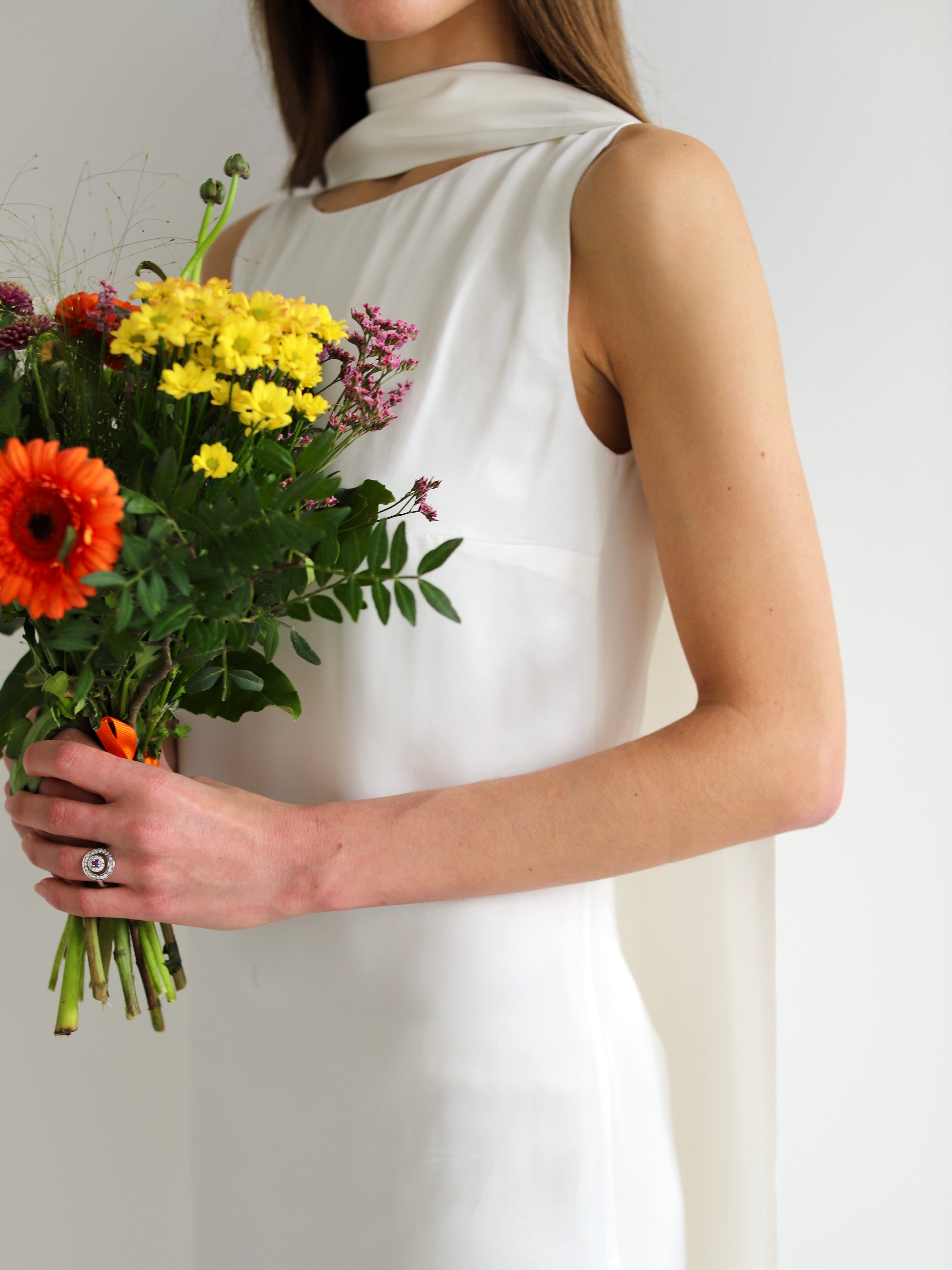 Blue Nude ~ Slow Fashion Brand - Jardin Scarf Dress in Pearl