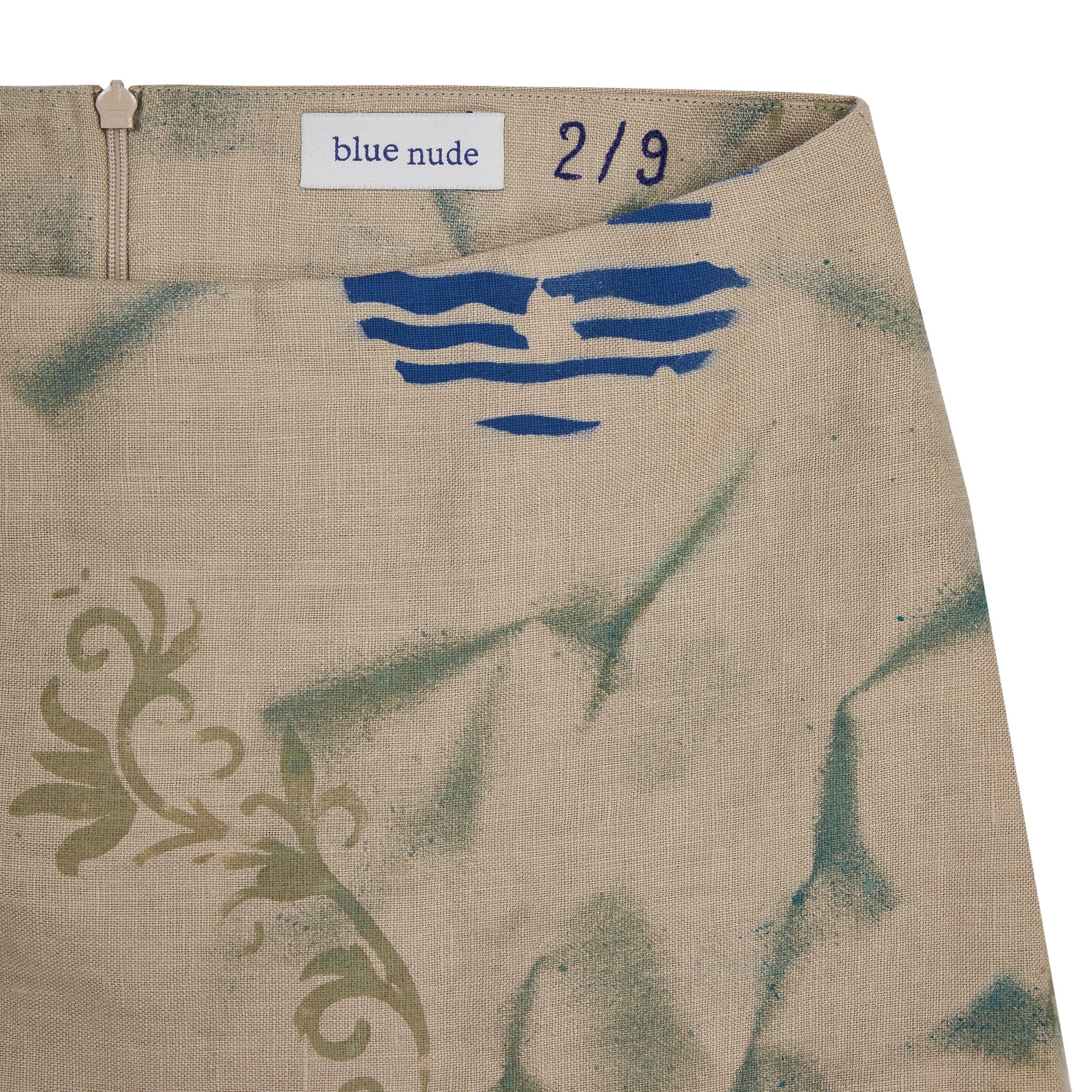 Blue Nude ~ Slow Fashion Brand - Cabane Hand-Painted Linen Miniskirt