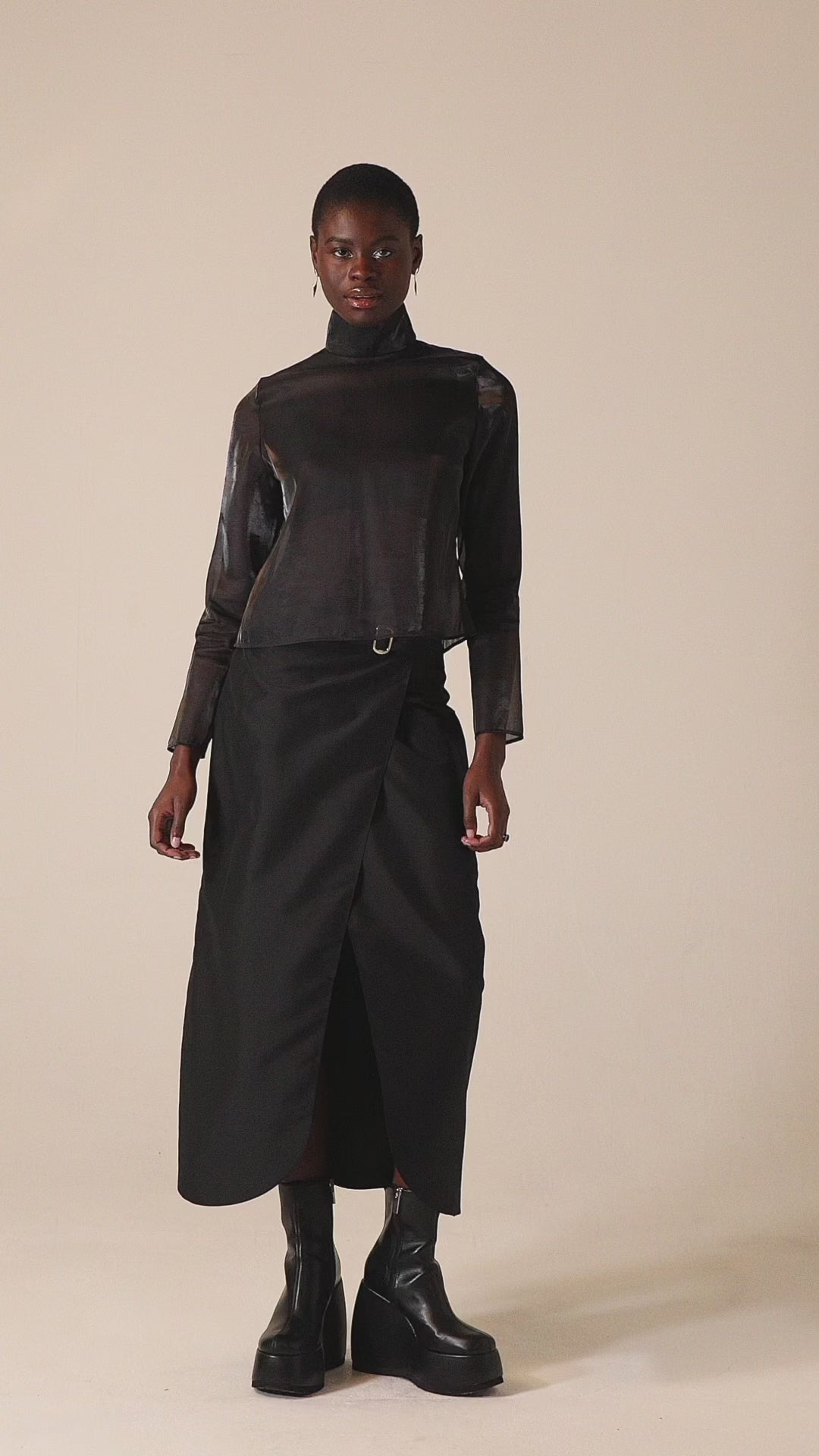 Blue Nude ~ Slow Fashion Brand - Black Mirror Sheer Mock Neck Top