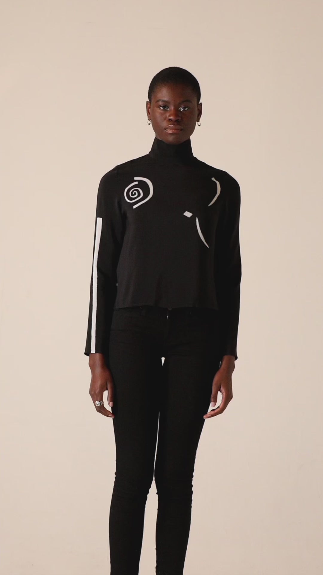 Blue Nude ~ Slow Fashion Brand - Giger Printed Silk Mock Neck Top