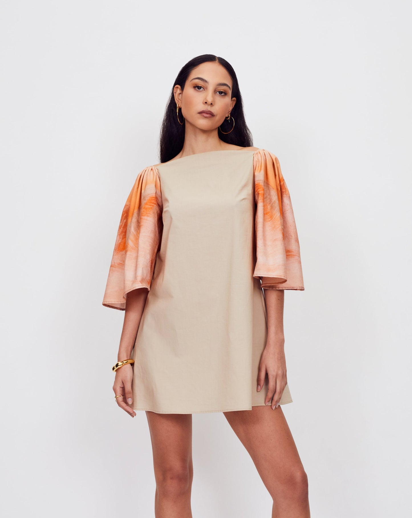 Blue Nude ~ slow fashion brand - Ocotillo cotton poplin mini dress featuring digitally printed art by MET