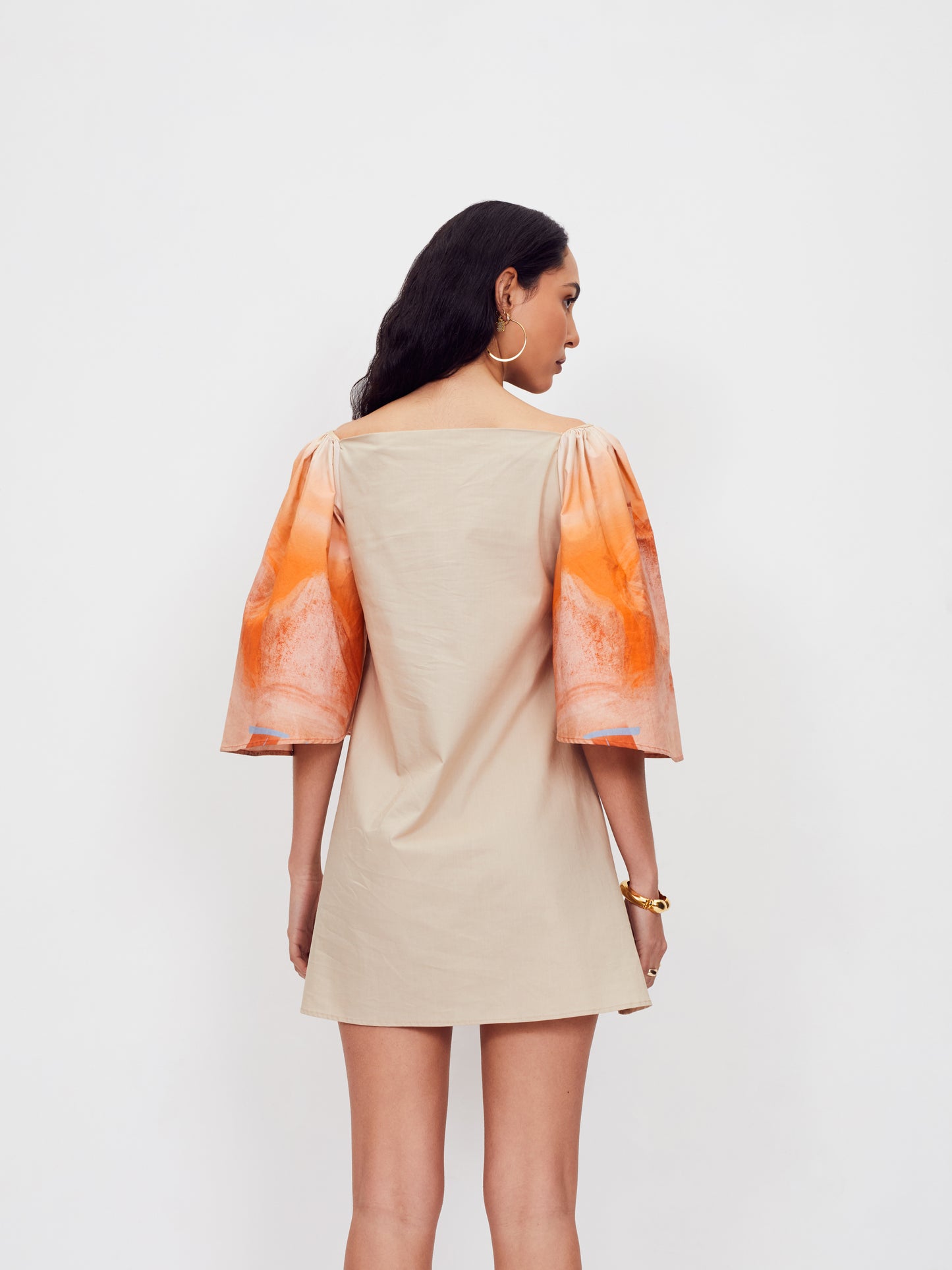 Blue Nude ~ slow fashion brand - Ocotillo cotton poplin mini dress featuring digitally printed art by MET