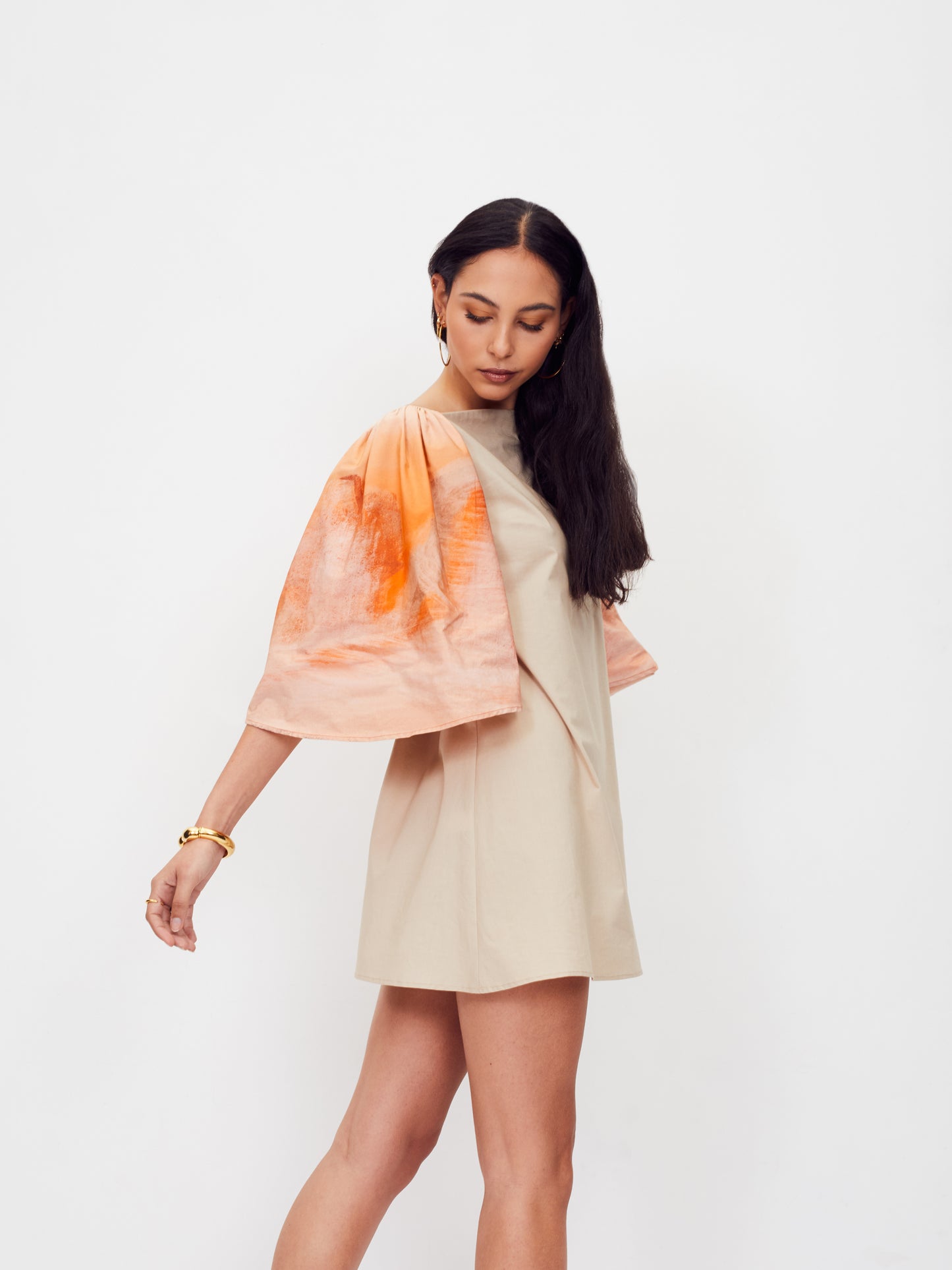 Blue Nude ~ slow fashion brand - Ocotillo cotton poplin mini dress featuring digitally printed art by MET