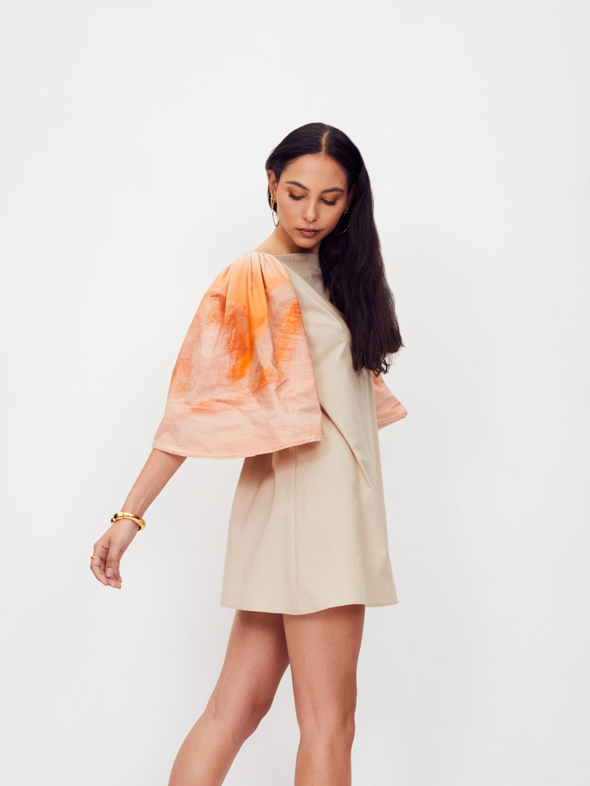 Blue Nude ~ slow fashion brand - Ocotillo cotton poplin mini dress featuring digitally printed art by MET