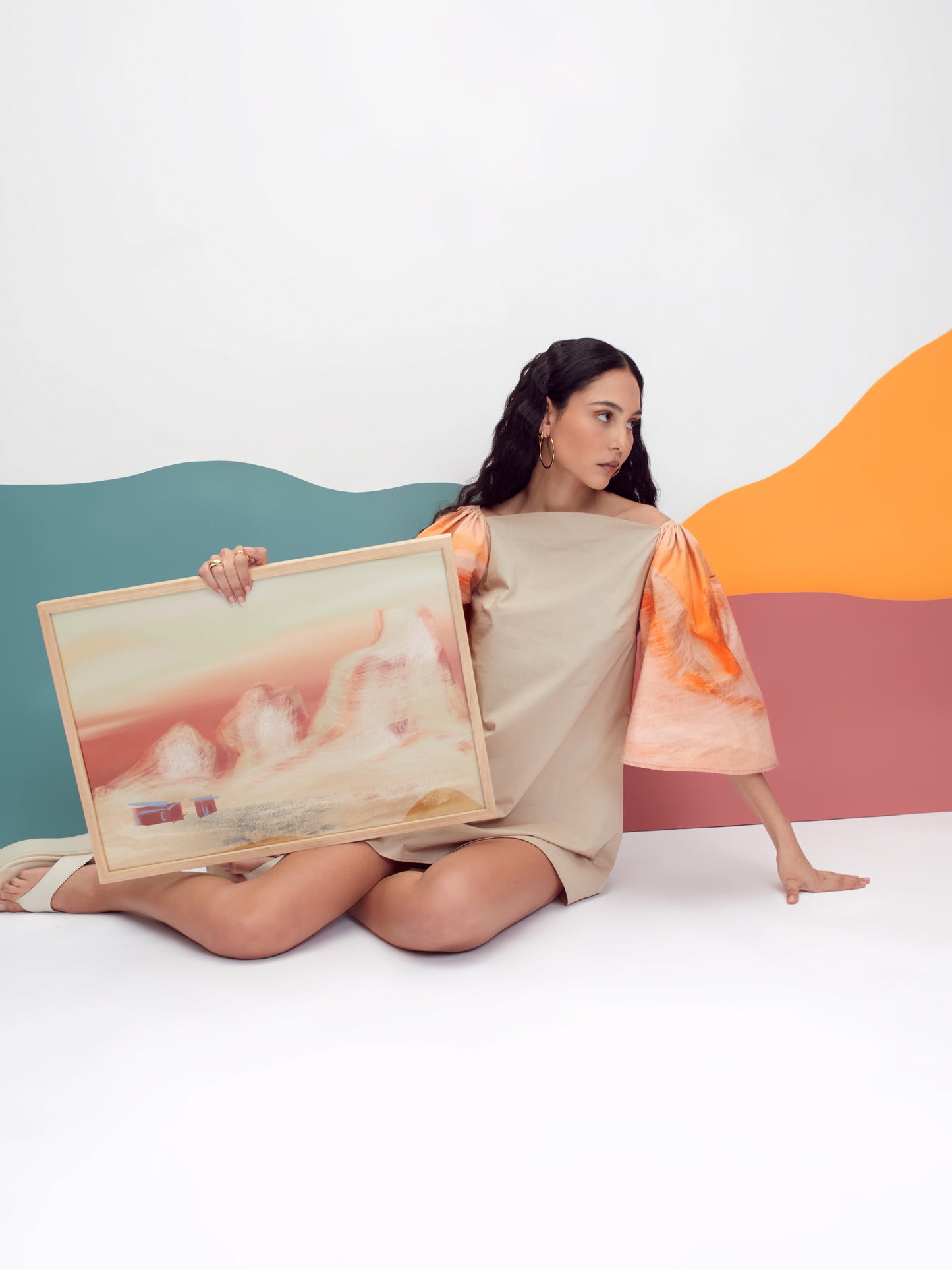 Blue Nude ~ slow fashion brand - Ocotillo cotton poplin mini dress featuring digitally printed art by MET