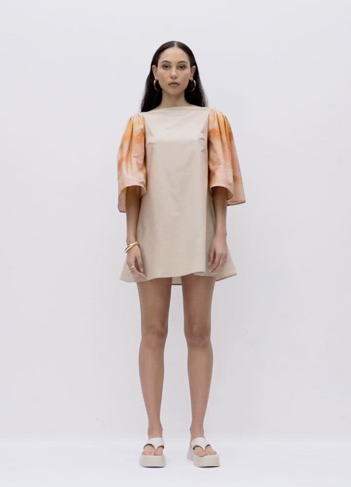 Blue Nude ~ slow fashion brand - Ocotillo cotton poplin mini dress featuring digitally printed art by MET