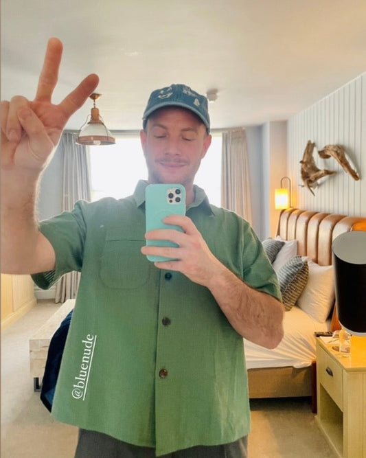 Blue Nude ~ Slow Fashion Brand - Laurence Guy in the Plage Button-Up in Oyat Green