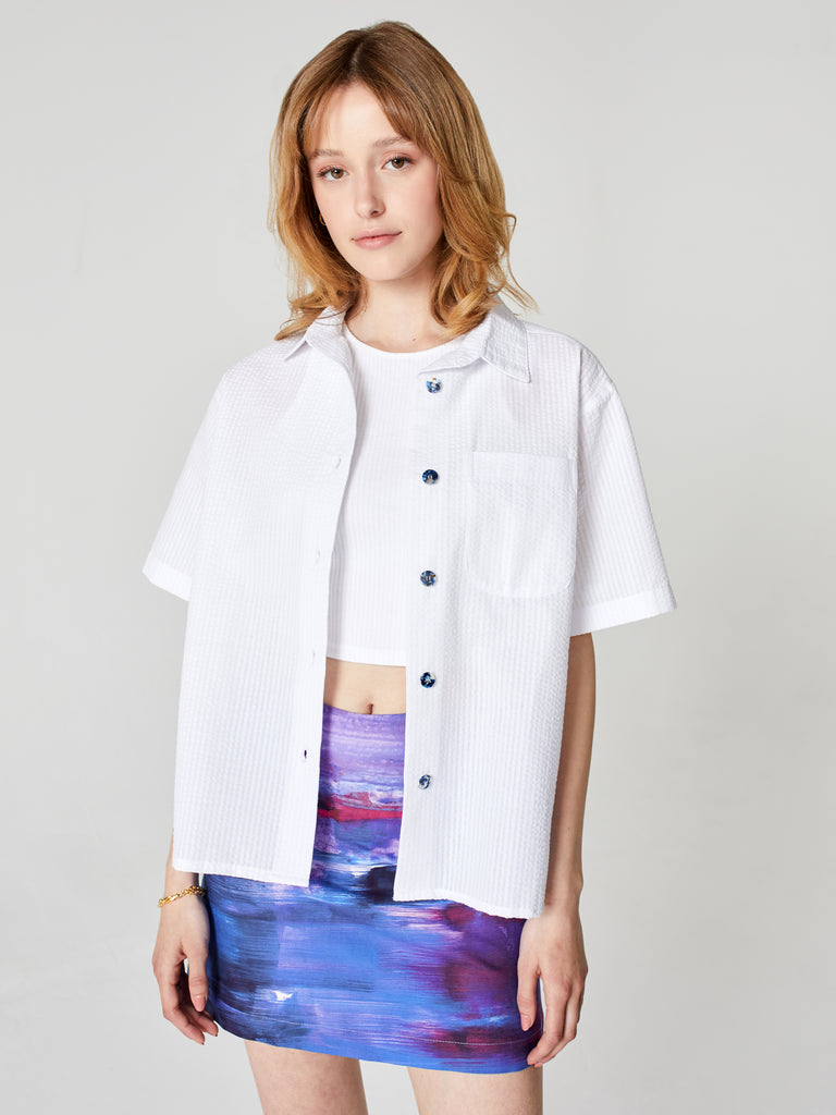 Blue Nude ~ Slow Fashion Brand - Plage Button-Up Shirt in Seashell White