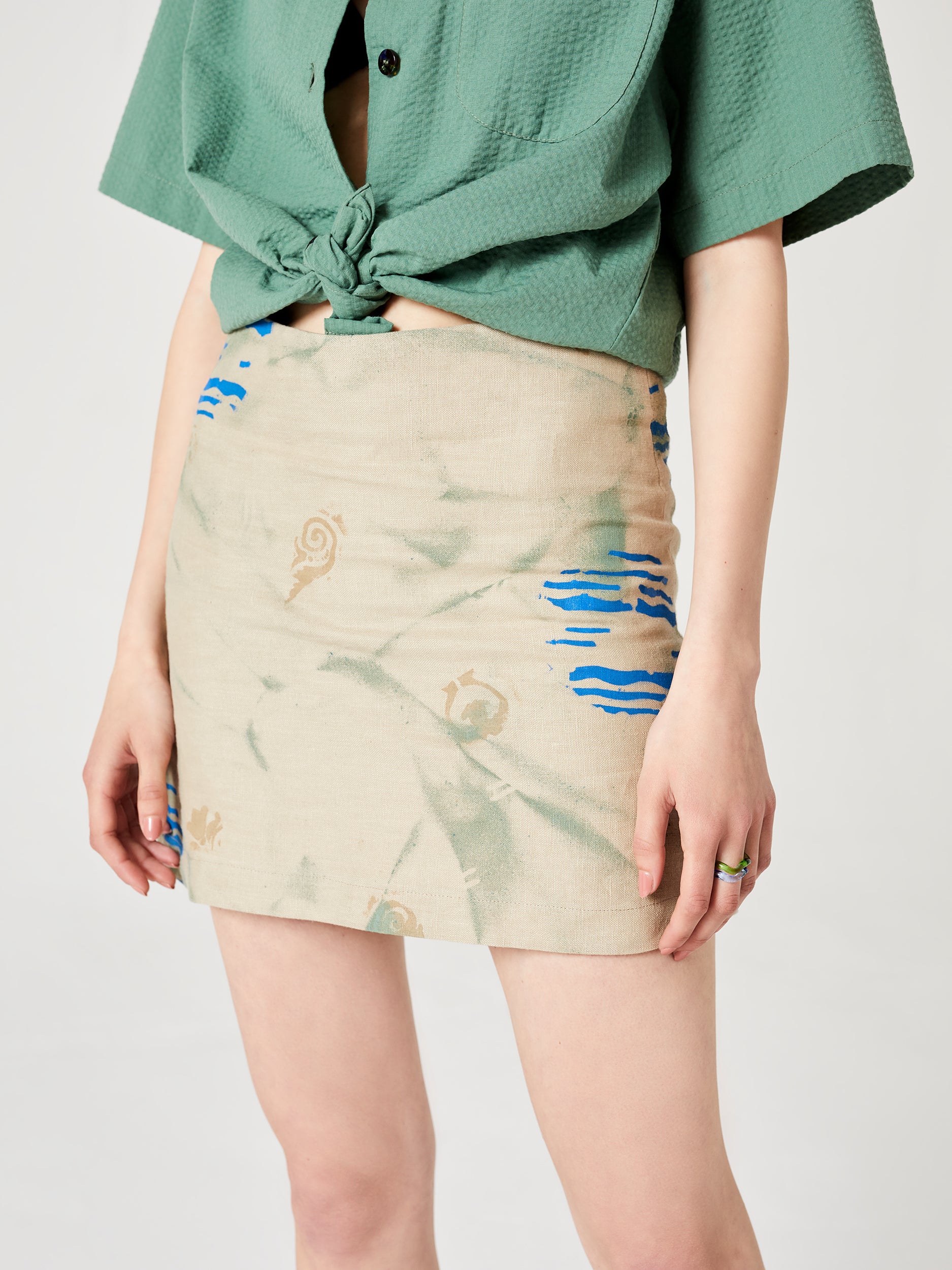 Blue Nude ~ Slow Fashion Brand - Cabane Hand-Painted Linen Miniskirt
