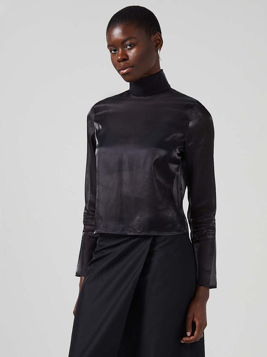 Blue Nude ~ Slow Fashion Brand - Black Mirror Sheer Mock Neck Top