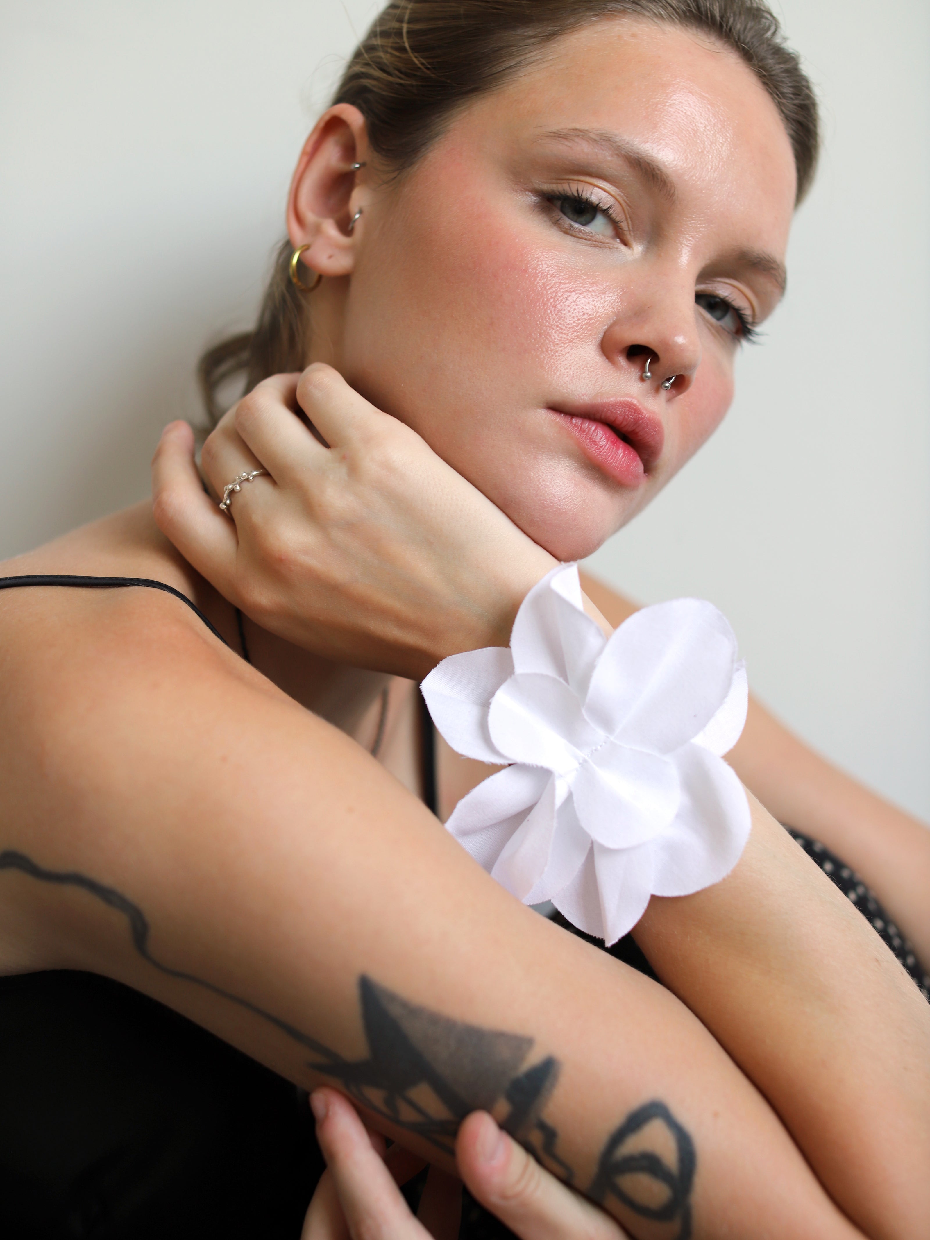 Blue Nude ~ Slow Fashion Brand - Camellia Flower Tie Brooch in White