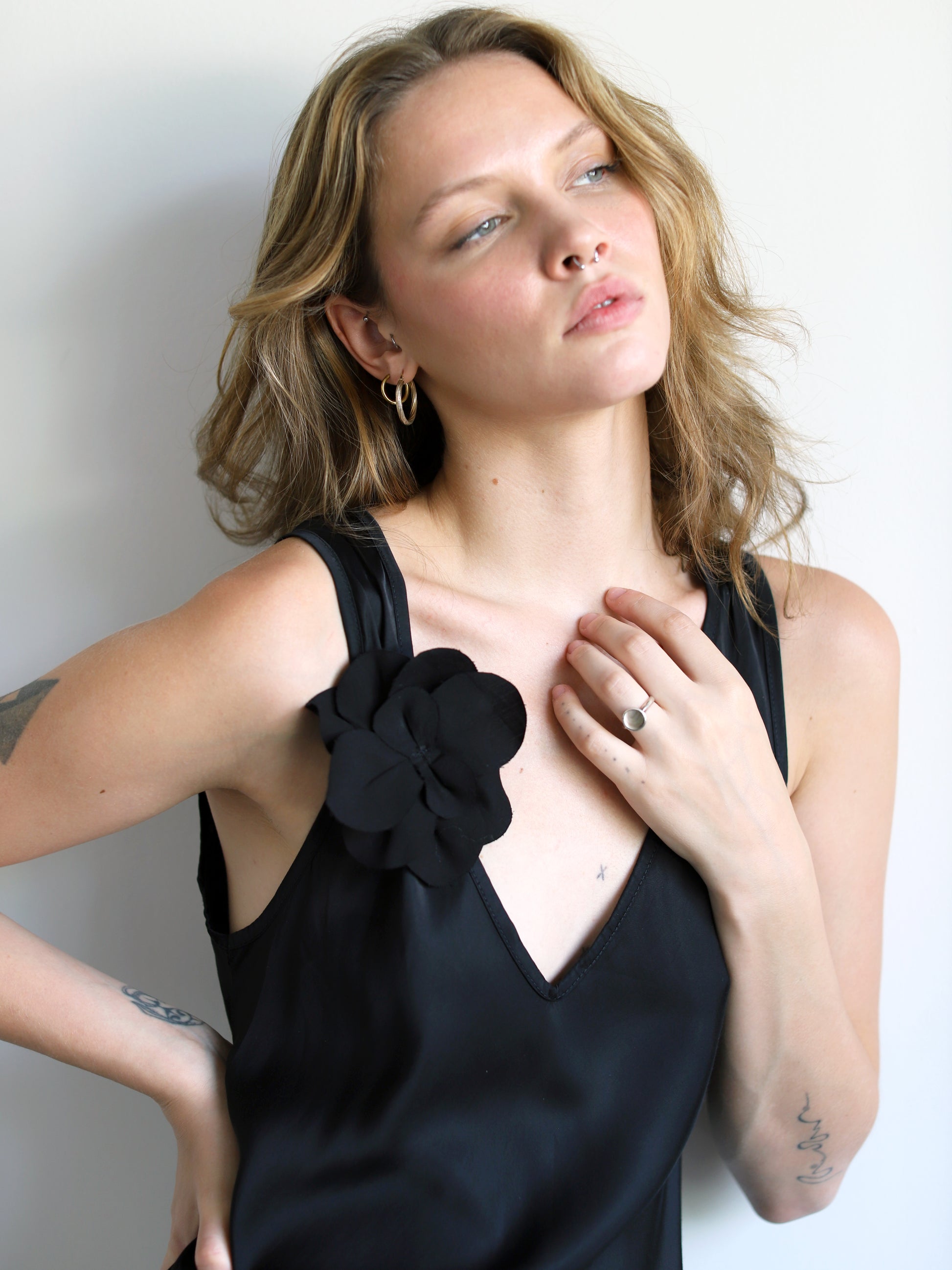 Blue Nude ~ Slow Fashion Brand - Camellia Flower Tie Brooch in Noir Black