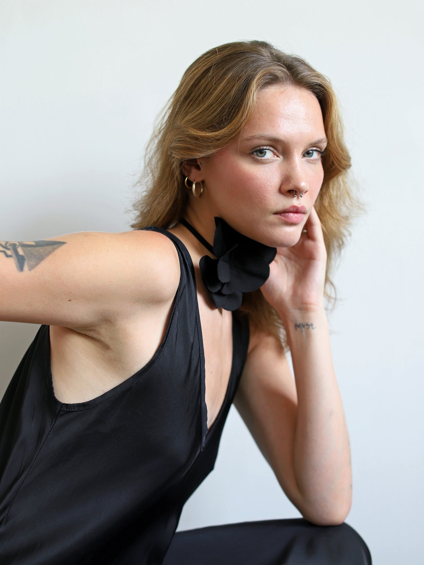 Blue Nude ~ Slow Fashion Brand - Camellia Flower Tie Brooch in Noir Black