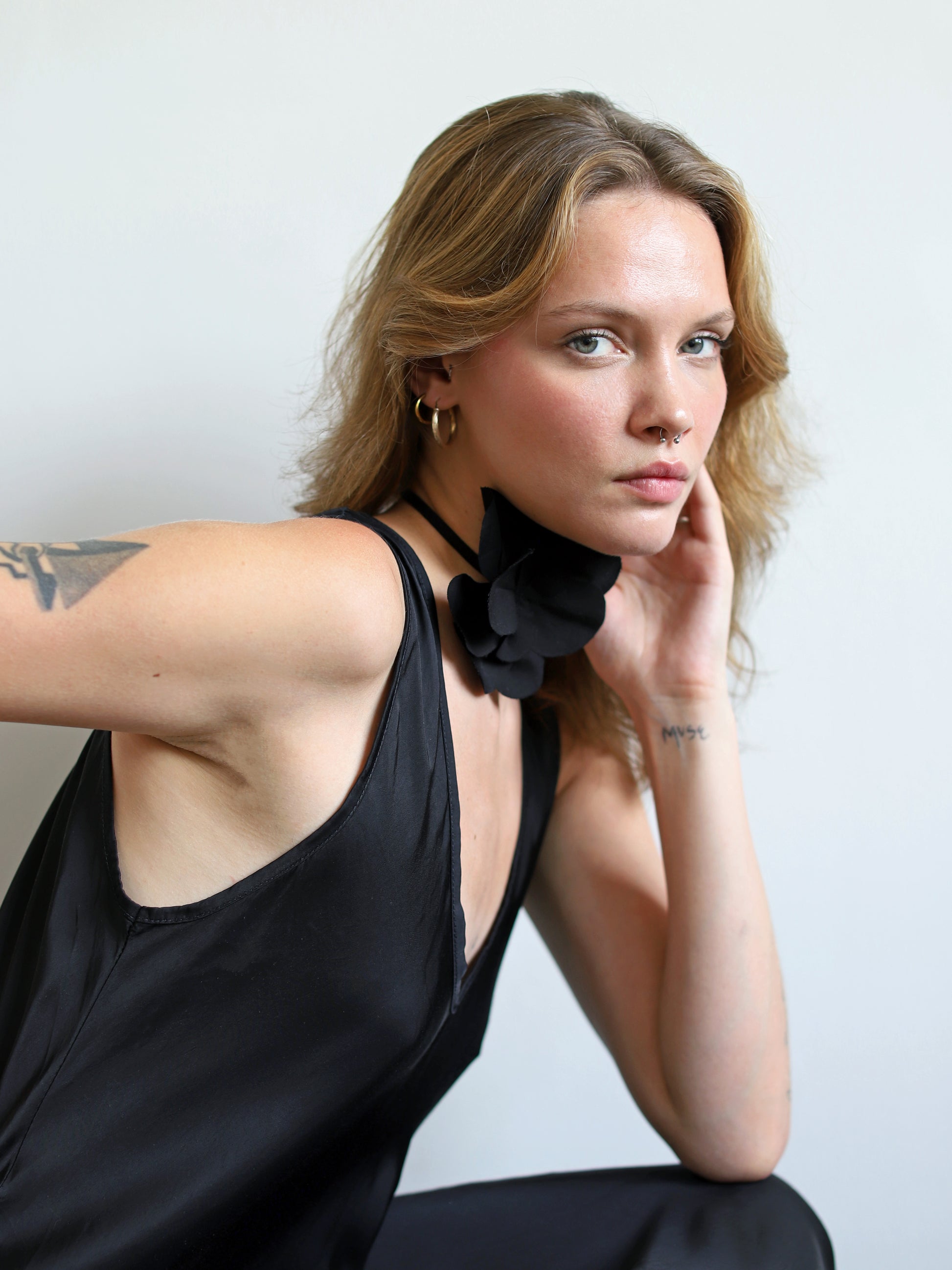 Blue Nude ~ Slow Fashion Brand - Camellia Flower Tie Brooch in Noir Black