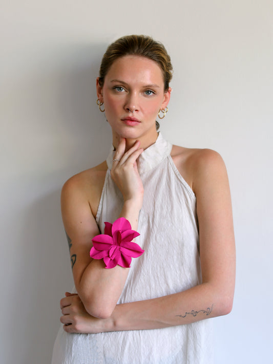Blue Nude ~ Slow Fashion Brand - Camellia Tie Brooch in Magenta Pink