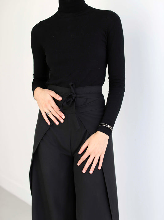 Blue Nude ~ Slow Fashion Brand - Casa Wrap Tie Pant in Ink Black