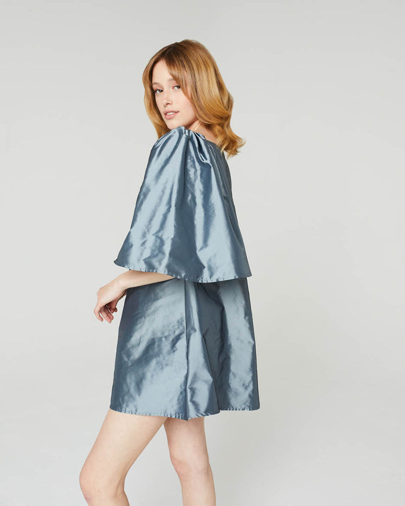 Blue Nude ~ Slow Fashion Brand - Delphine Taffeta Mini Dress in Storm Metallic