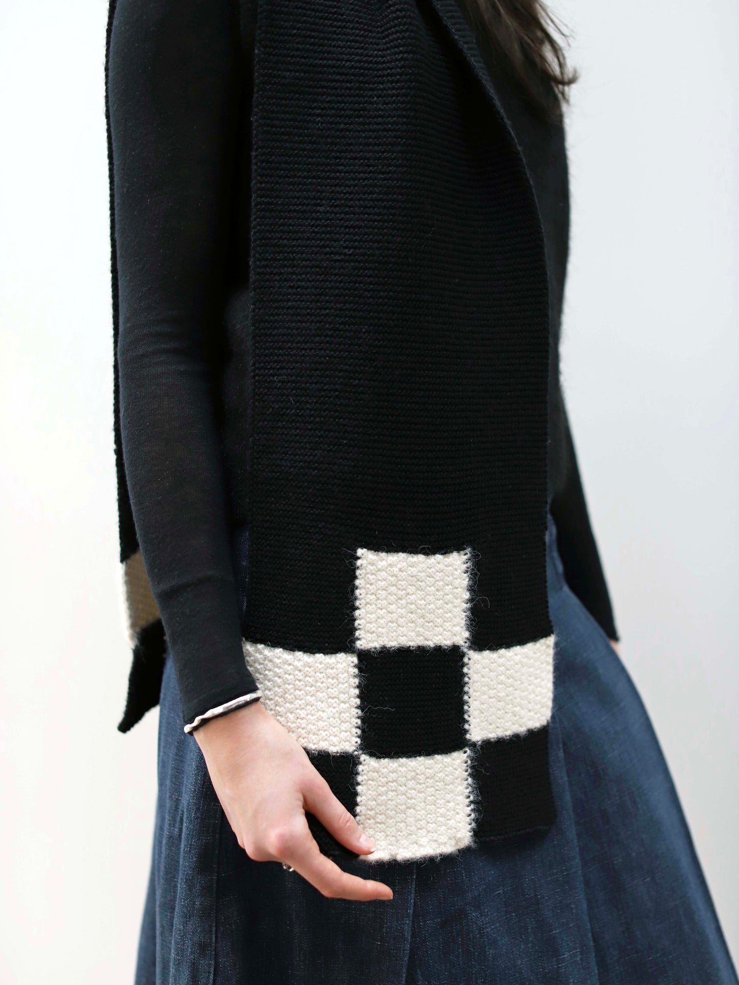 Blue Nude ~ Slow Fashion Brand - Mosaic Merino Wool & Alpaca Scarf in Black Chequer