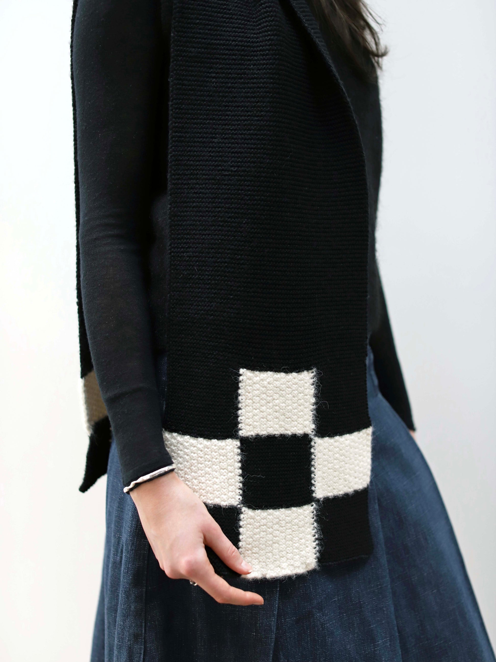 Blue Nude ~ Slow Fashion Brand - Mosaic Merino Wool & Alpaca Scarf in Black Chequer