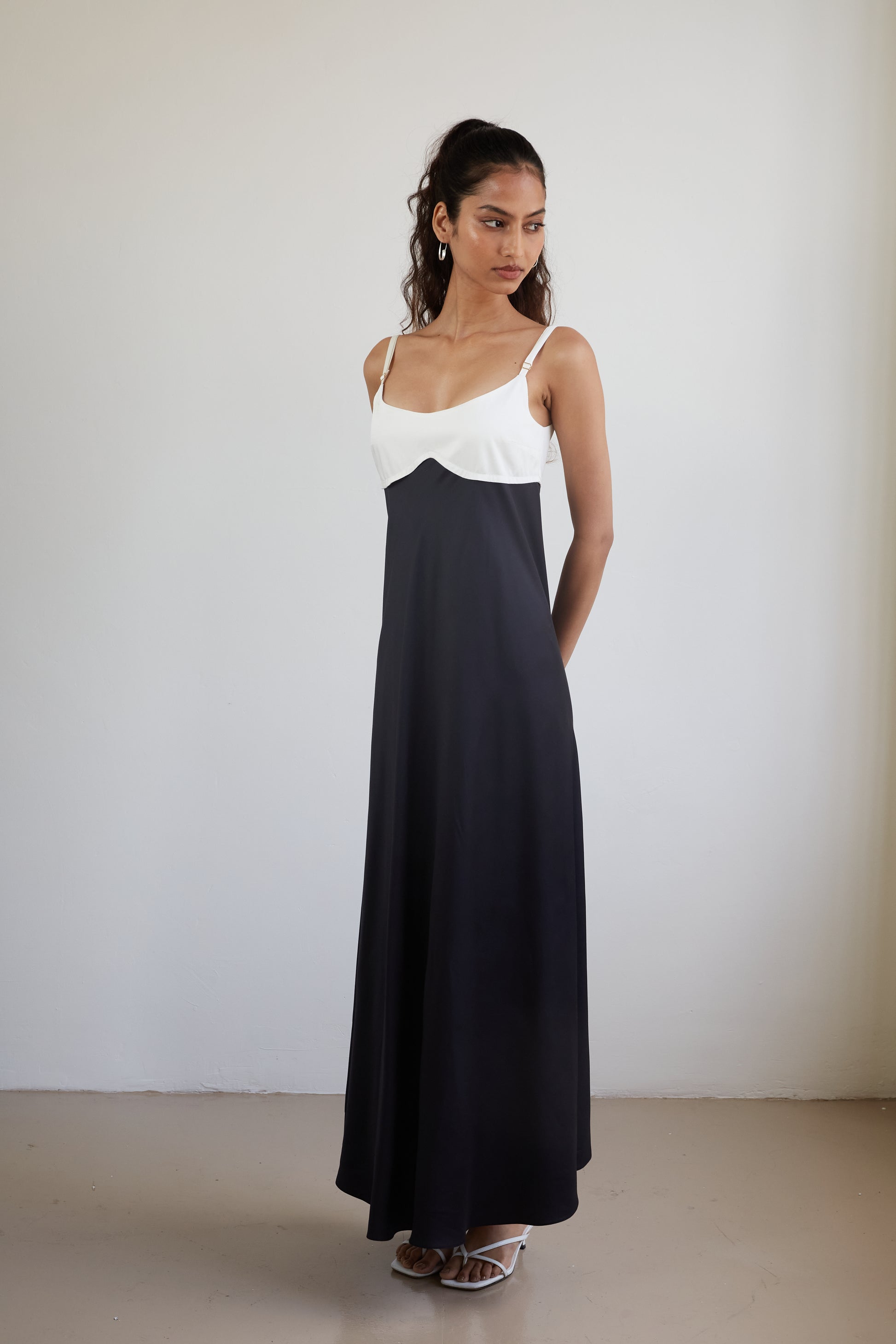 Blue Nude ~ Slow Fashion Brand - Persephone Bodice Maxi Dress in Noir/Blanc