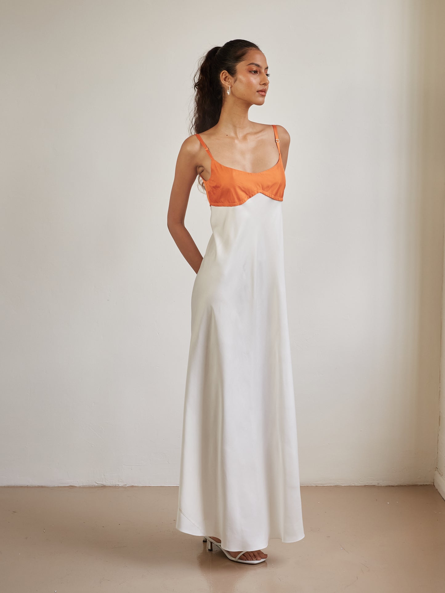 Blue Nude ~ Slow Fashion Brand - Persephone Bodice Maxi Dress in Tangerine/Off-White