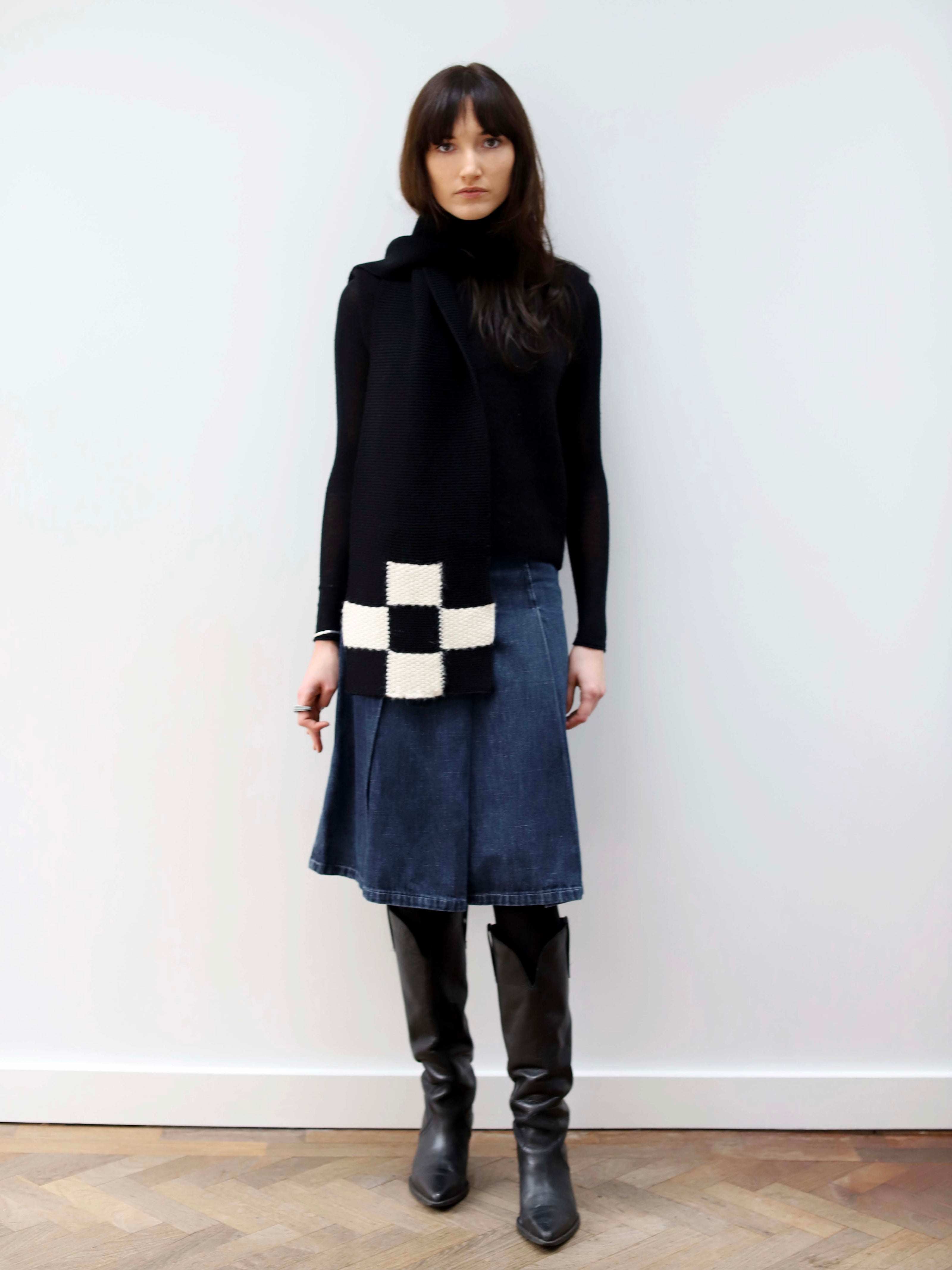 Blue Nude ~ Slow Fashion Brand - Mosaic Merino Wool & Alpaca Scarf in Black Chequer