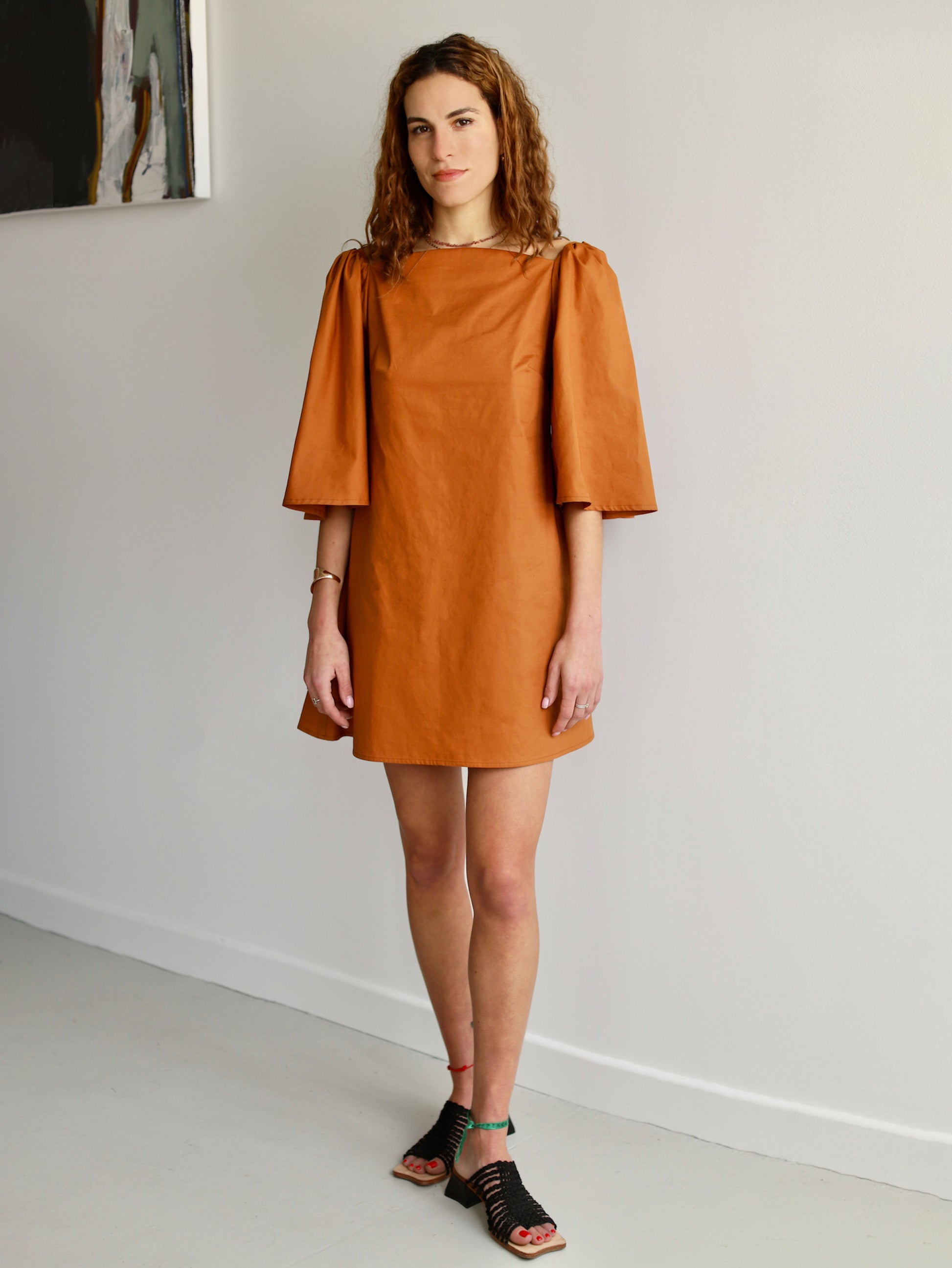 Blue Nude ~ Slow Fashion Brand - Delphine Cotton Mini Dress in Rust Orange