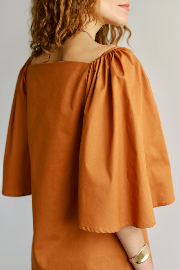 Blue Nude ~ Slow Fashion Brand - Delphine Cotton Mini Dress in Rust Orange