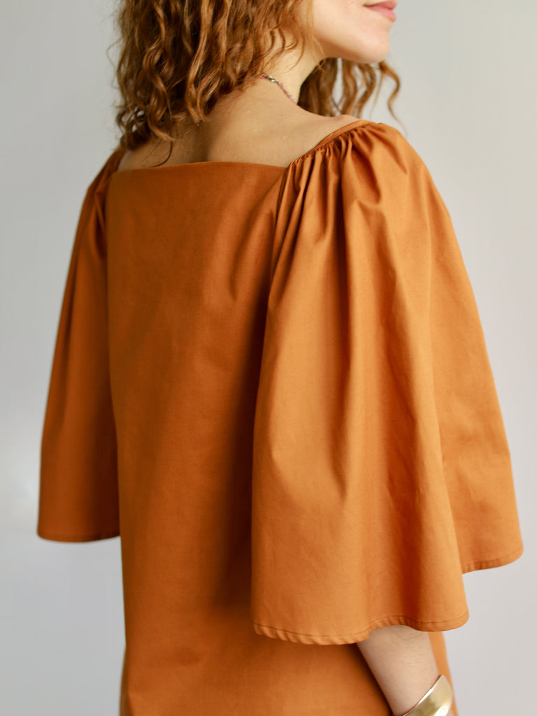 Blue Nude ~ Slow Fashion Brand - Delphine Cotton Poplin Mini Dress in Rust Orange