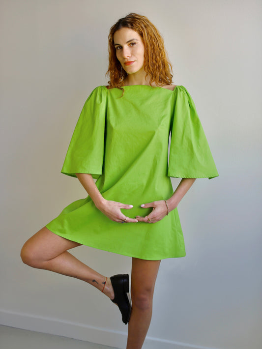 Blue Nude ~ Slow Fashion Brand - Delphine Cotton Poplin Mini Dress in Lime Green