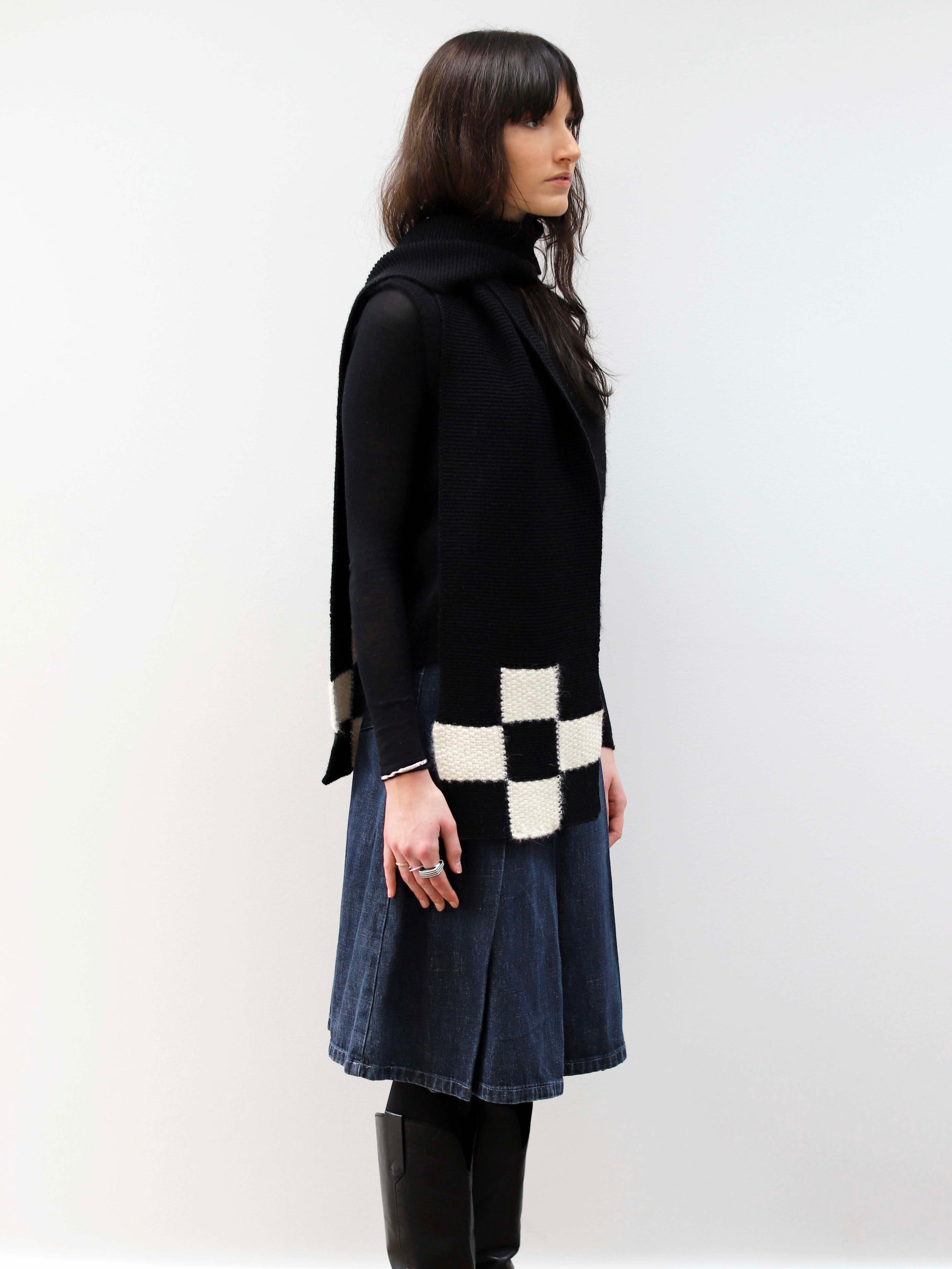 Blue Nude ~ Slow Fashion Brand - Mosaic Merino Wool & Alpaca Scarf in Black Chequer