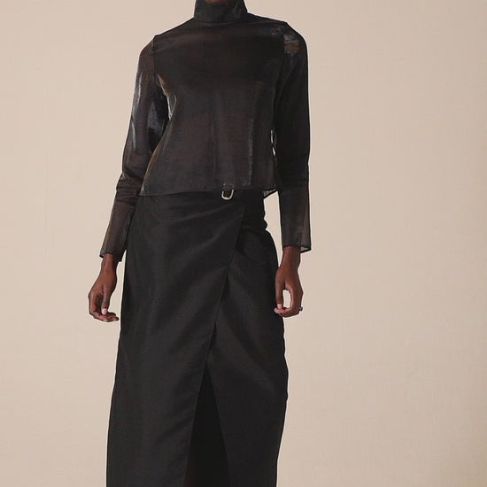 Blue Nude ~ Slow Fashion Brand - Black Mirror Sheer Mock Neck Top