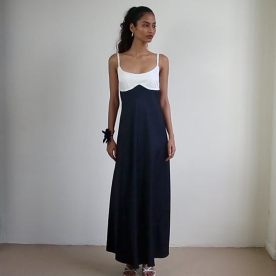 Blue Nude ~ Slow Fashion Brand - Persephone Bodice Maxi Dress in Noir/Blanc