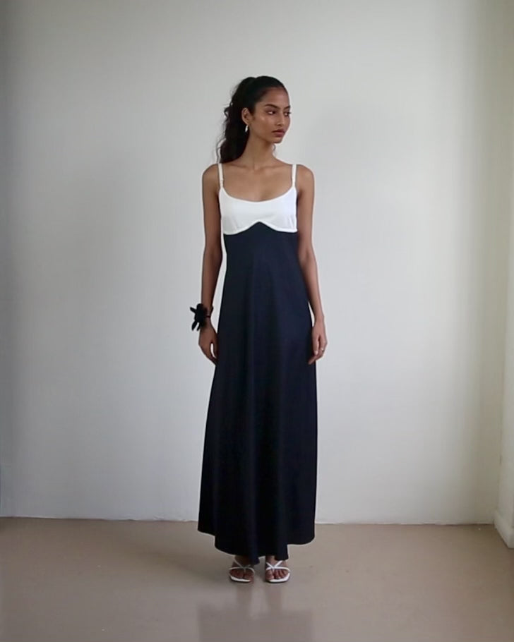 Blue Nude ~ Slow Fashion Brand - Persephone Bodice Maxi Dress in Noir/Blanc