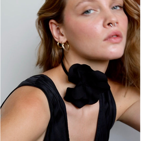 Blue Nude ~ Slow Fashion Brand - Camellia Flower Tie Brooch in Noir Black