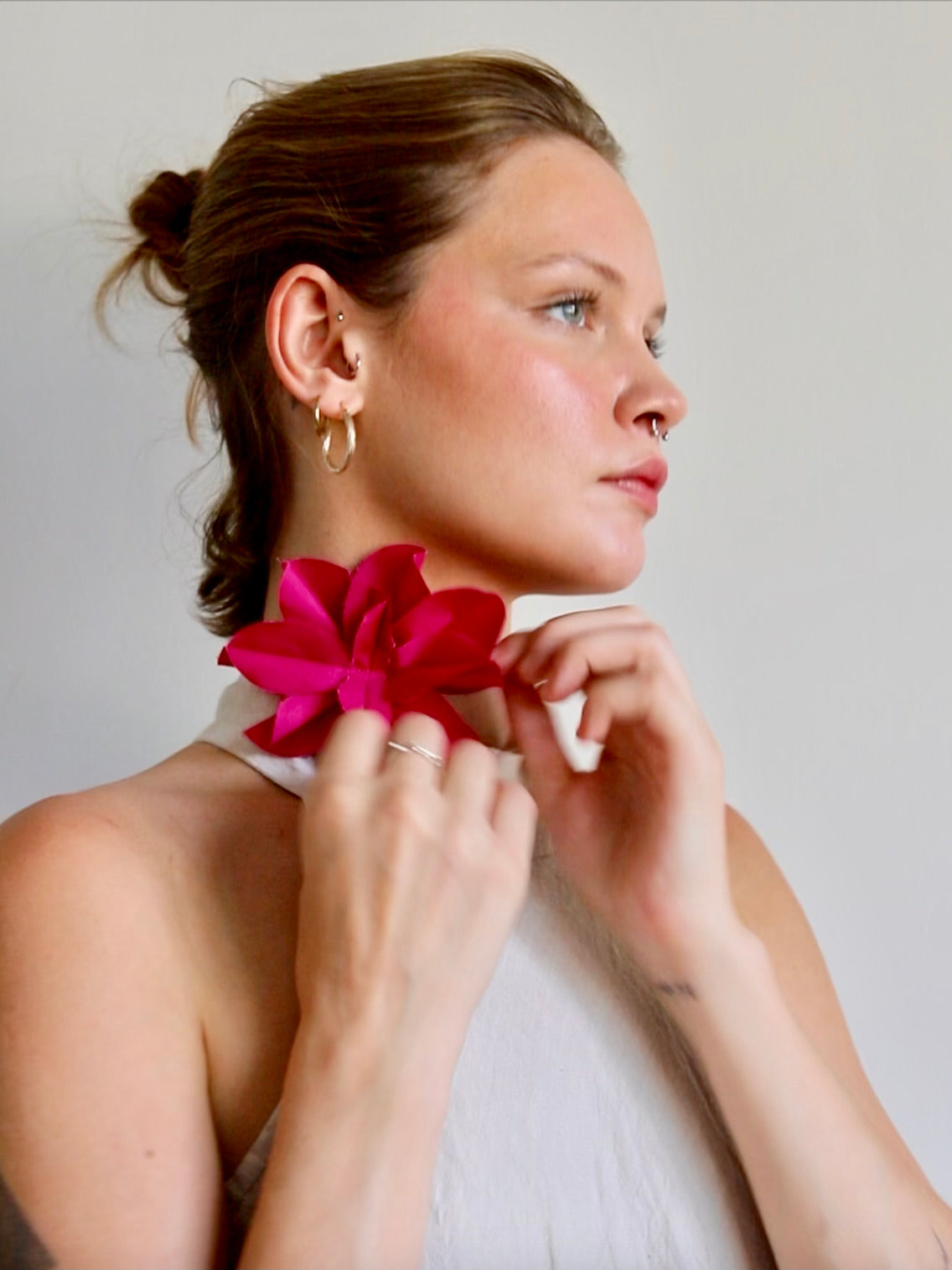Blue Nude ~ Slow Fashion Brand - Camellia Tie Brooch in Magenta Pink